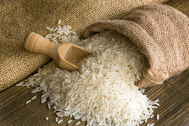 Polished rice grains close-up